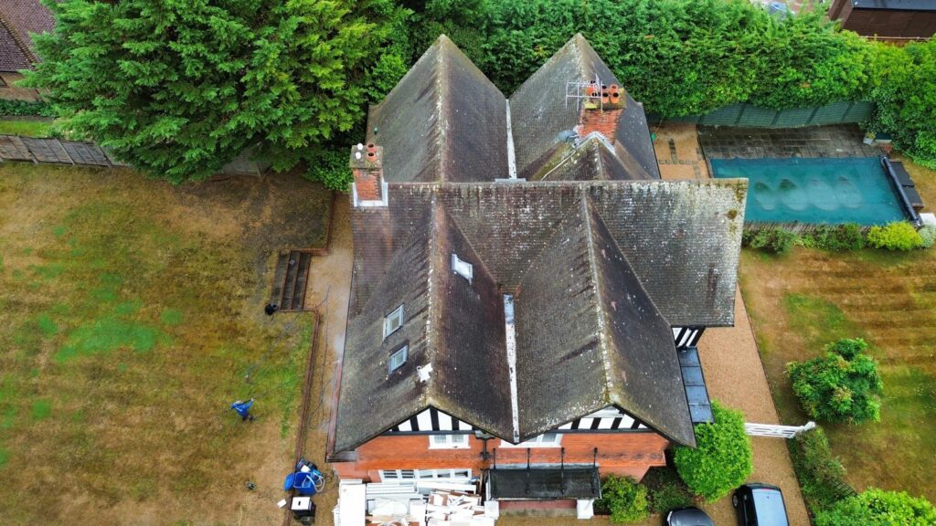Roof Steam Clean & Biocide — before cleaning